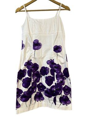 Alyn Paige White Purple Floral Mini Dress Size 8 Spaghetti Strap Summer Dress